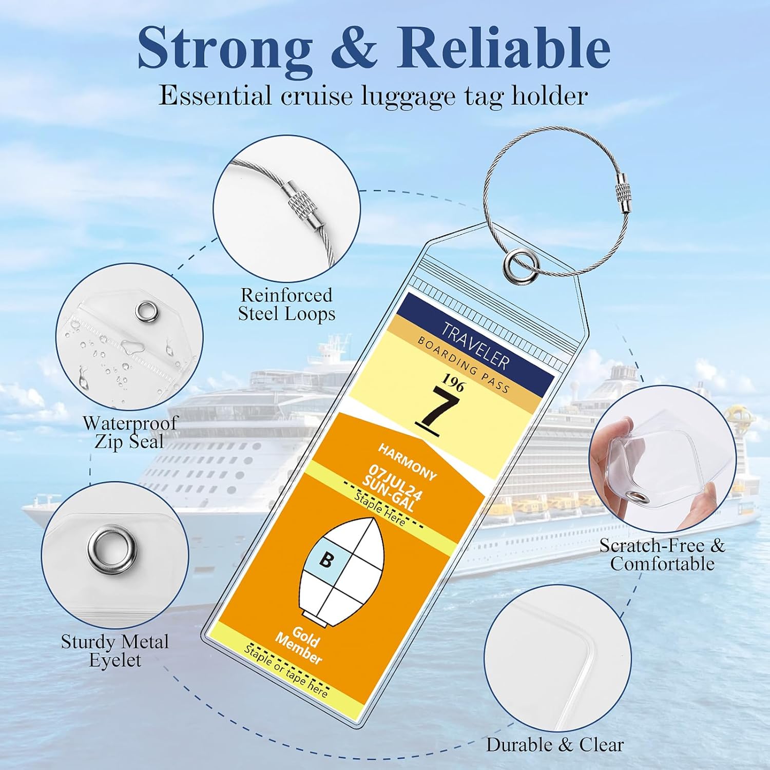 8 Pack Celebrity Luggage Tags for Suitcases, 7.48x2.75 Fits All Fits Celebrity Ships & Tags, Waterproof Clear Luggage Bag Tag Holders with Metal Ring for 2025 & 2026 Cruise Ships Essentials thumbnail