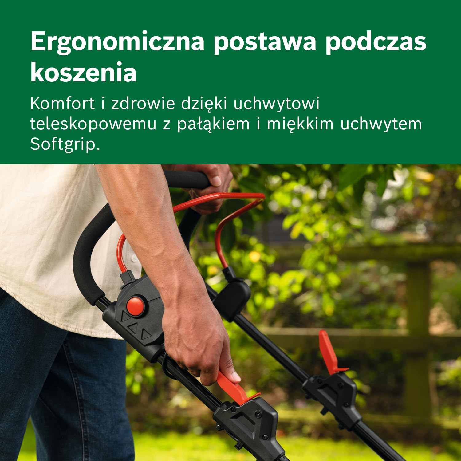 Bosch Kosiarka akumulatorowa ROTAK18V2-43 (szerokość cięcia: 43 cm, wysokość cięcia: 30 – 75 mm, materiałowy worek na trawę 50 l, przystawka do mulczowania, 2 akumulatory 18 V i ładowarka)
