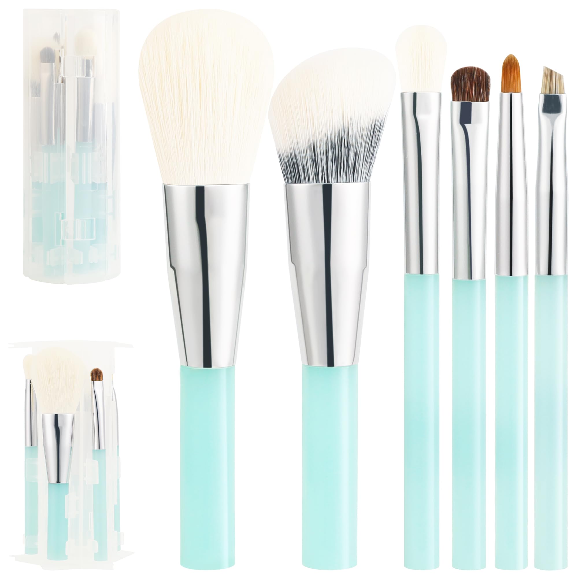 Docolor 6 Pieces Travel Makeup Brush Set, Portable On-The-Go Makeup Brush Set Travel Size Makeup Brushes for Powder Contour Blush Eyeshadow Brow Brush