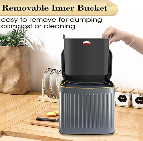 Miniatura 7 de GloDeals Contenedor de compost, contenedor desmontable y de encimera, 4 litros1.06 galones, bote de basura pequeño de acero inoxidable con tapa,