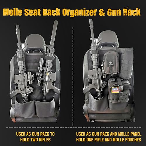 Miniatura 5 de Organizador táctico para respaldo de asiento de automóvil, panel de asiento de vehículo MOLLE para almacenamiento de equipo de caza, paquete de 2