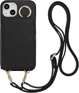 MINTY iPhone14 用 ケース iPhone13 用 ケース 両機種対応 ショルダー ストラップ リング付き フルカバー ブラック