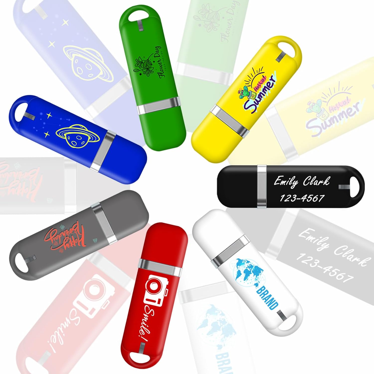 JBOS Custom USB Flash Drive 128MB, 25 Pack, Customizable Logo Print, Promotional Favors, Branding, 25pcs Multiple Color