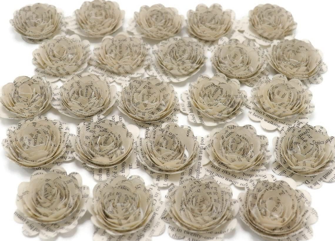 24 Pack Scalloped Quilled Book Page Paper Roses – 1.5 Inch 3D Floral Decor