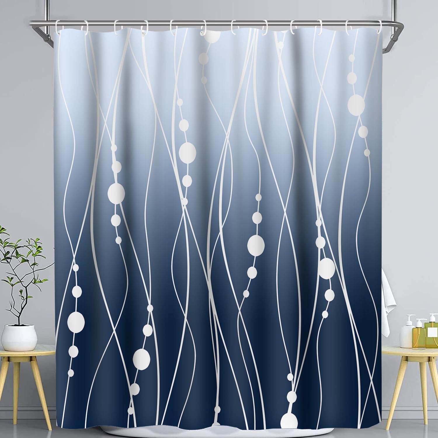 PAEOT Navy Blue Ombre Shower Curtain Modern Blue and White Striped Simple Art Fabric Shower Curtain for Bathroom Decor Navy Dark Blue Gradient Shower