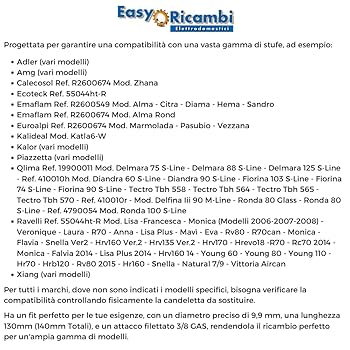 300W Pellet Stove Glow Ignition - Total Length 148mm - To Stop 138mm Diameter 9.9mm Thread 3/8 For AMG Cadel Stoves