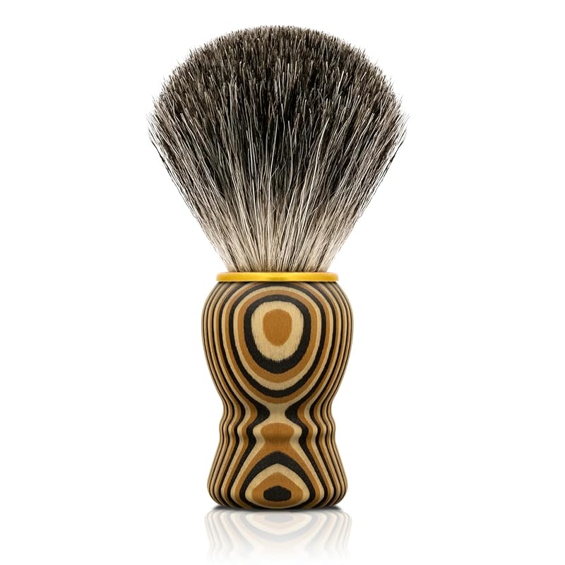 Pincel de barbear KIKC com cerdas de texugo e cabo de madeira com anéis naturais