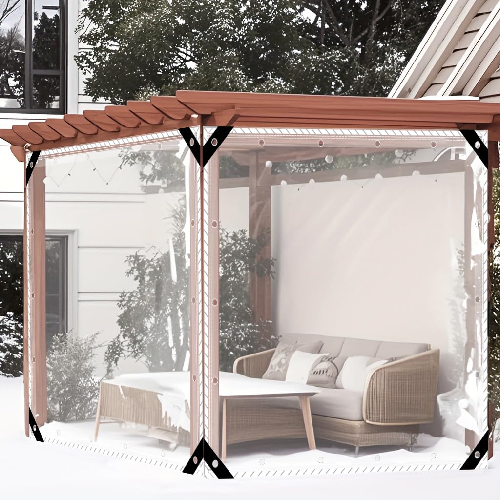 Transparent PVC Tarpaulin 0.5mm Thick,Heavy Duty Clear Tarp Curtain,with Eyelets,Waterproof OutDoor Cover for Patio Gazebo Pergola Garden Furniture,2.1 * 2.5m/Height * Width