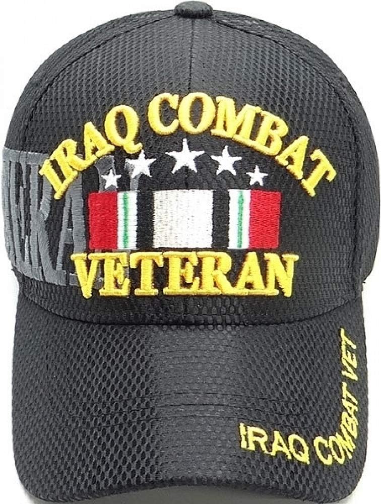 Iraqi Combat Veteran Text Shadow Jersey Mesh Mens Cap [Baseball Cap - Black - Adjustable] - ID#19129