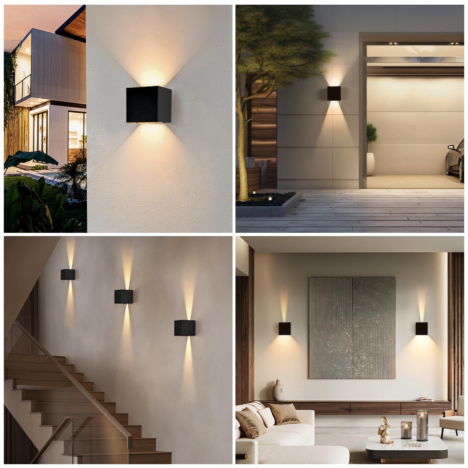 YindaLux LED Aussenlampe mit Bewegungsmelder, Touch-Bedienung, 12W, Schwarz | IP65, 1320LM, Innen & Außen nutzbar, 3000K Warmweiß, Up Down Einstellbar Abstrahlwinkel, Aluminium, für Flur, Garten, 2 Stück
