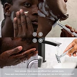 Double Edge Safety Razor with Stand, Single Blade Razors for Men and Women, Metal 1 Blade Razor, with 10 Platinum Coated Stainless Steel Double Edge Blades, Smooth and Close Shave, Silver