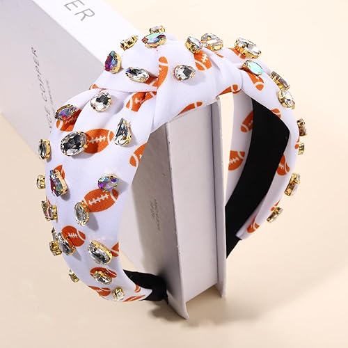 Miniatura 9 de Diadema anudada con diamantes de imitación para mujer, béisbol, fútbol, baloncesto, fútbol, cristal, adornado, estampado, banda ancha con nudo