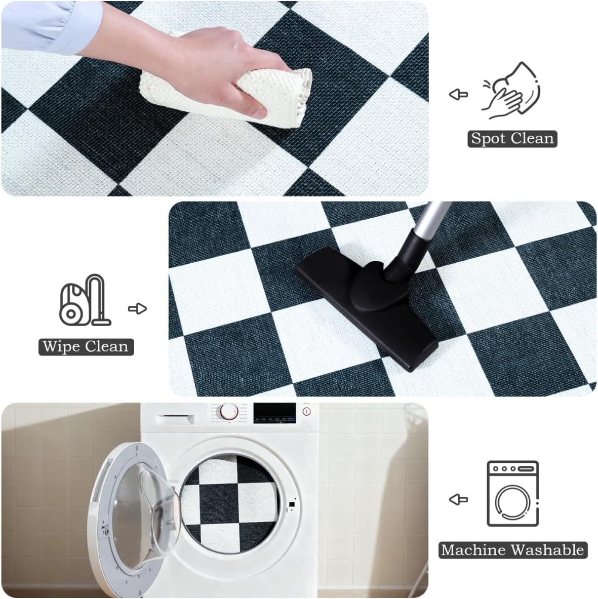 Vasofe Plaid 3x5 Outdoor Patio Rug,Checkered Jute Entryway Rugs, Washable Black and White Indoor Bedroom, Farmhouse Neutral Front Door Mat,Modern Carpet for Porch Patio Balcony Kitchen