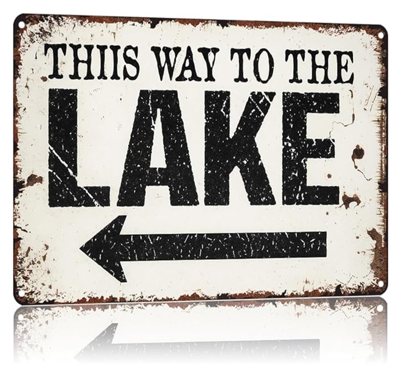 NWPNLXEA Metal Tin Sign This Way To The Lake with Directional Arrow for Rustic Cabin Camp Decor 8 X 12 in