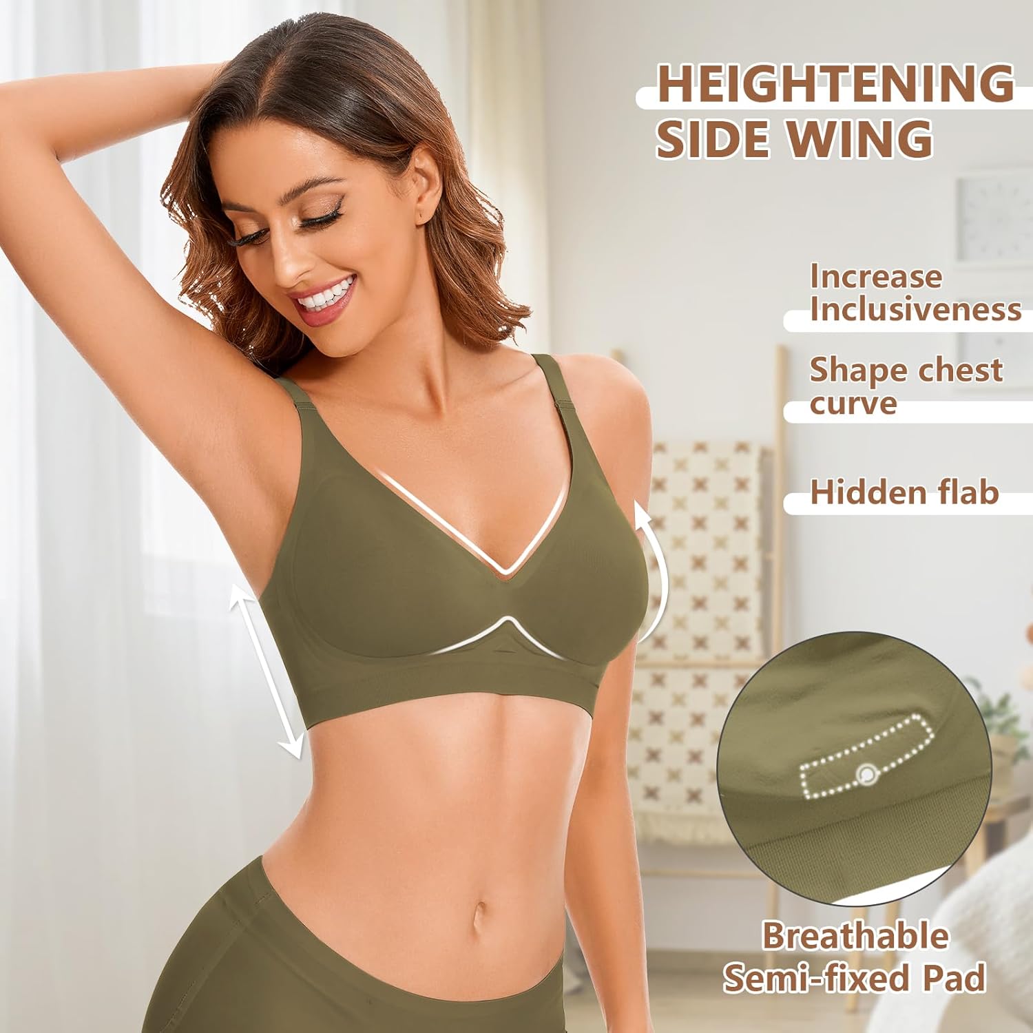 WOWENY Deep V Neck Seamless Wireless Bra for Women Soft Bralettes No Underwire Plunge Adjustable Everyday Bra with Support - Image 4