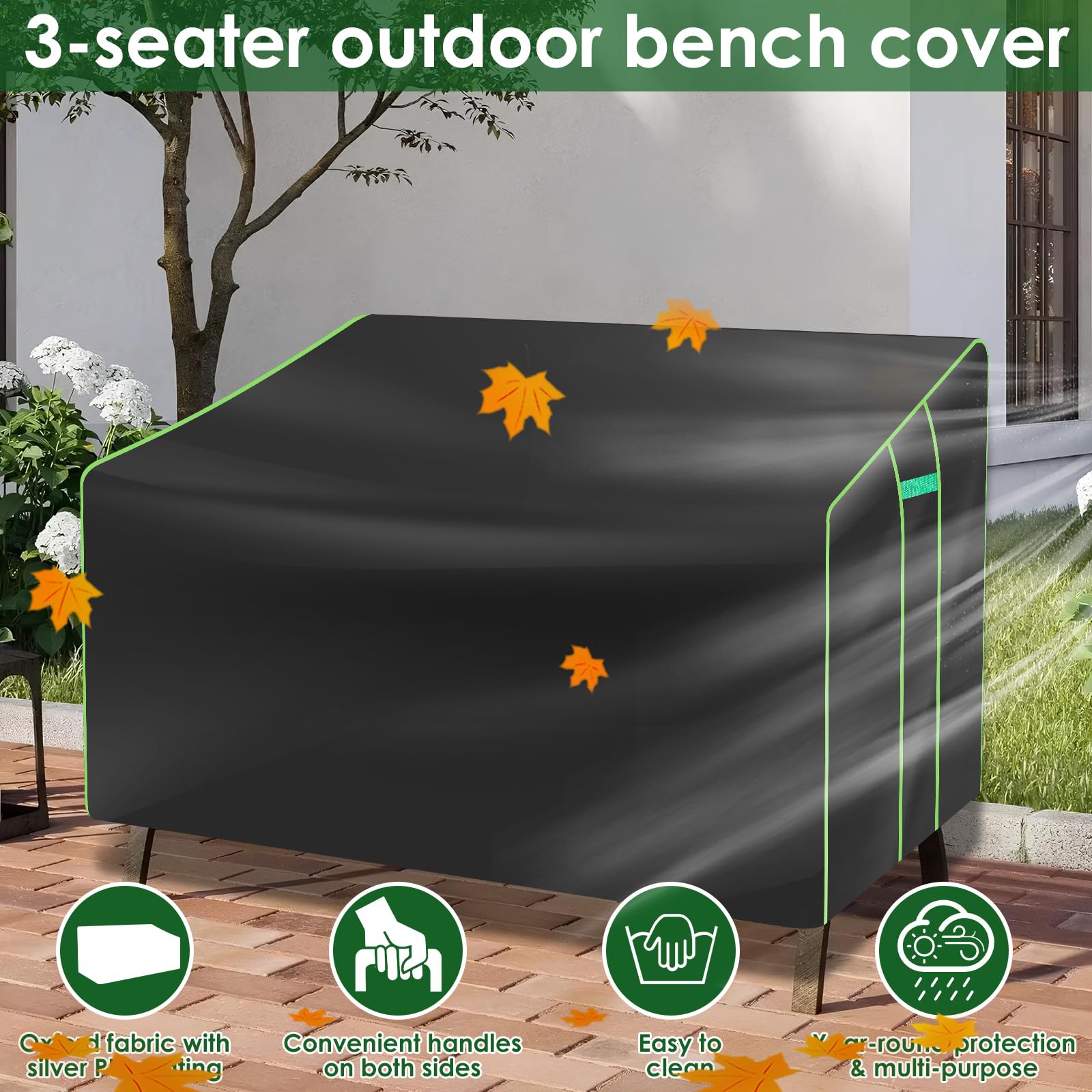 Funda para banco de jardín de 3 plazas, 201 x 110 x 64/80 cm, tela Oxford con cordón, 4 cierres rápidos ajustables, impermeable, funda protectora para sofá de jardín, bancos exteriores