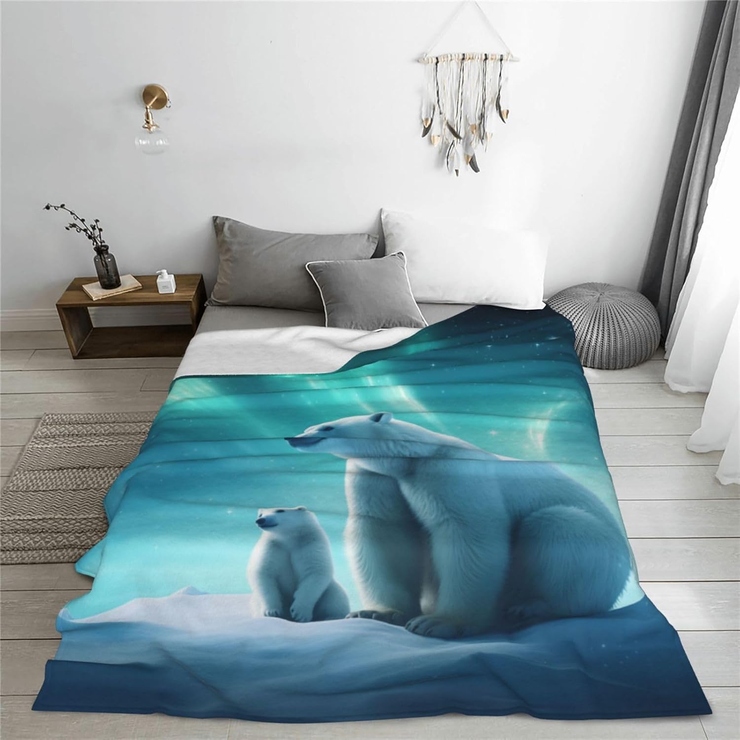 Polar Bear Blanket for Men Women - Aurora Animal Gifts for Bear Lovers - Soft Fuzzy Throw Blanket Decor - Plush Gift for Birthday Valentines 60x50 Inch - Image 4