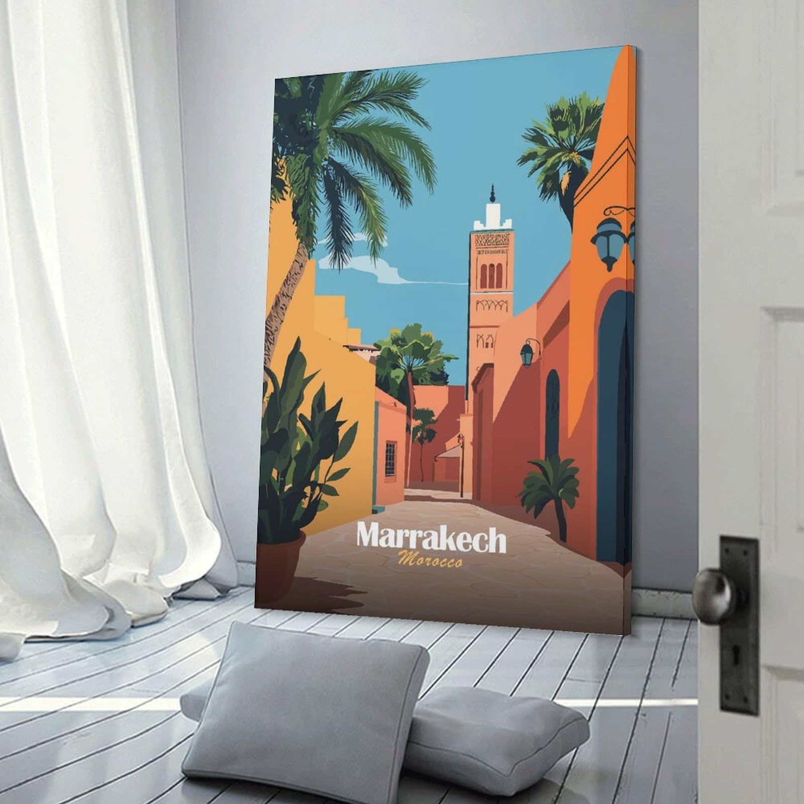 Junmoney Canvas Wall Art Marrakech Cityscape, 20x30inch(50x75cm), for Bedroom, Guest Room Or Reading Nook, Canvas Wall Decor for Personal Spaces