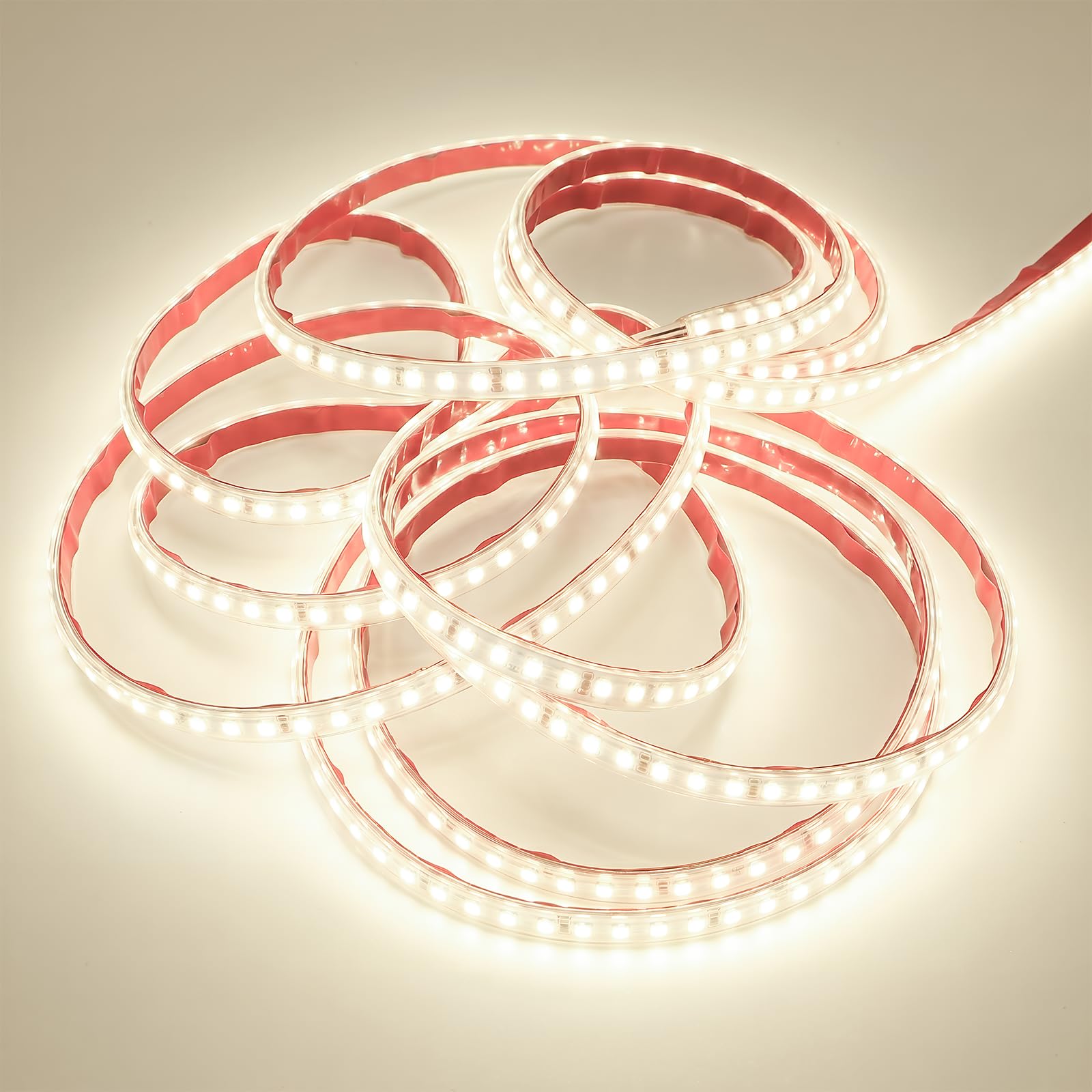 Biała taśma LED, wodoszczelna, 5 m, 220 V, 120 diod LED / M 4000 K, do użytku na zewnątrz, elastyczna taśma LED z przełącznikiem, do ogrodu, patio, dekoracji wewnątrz i na zewnątrz