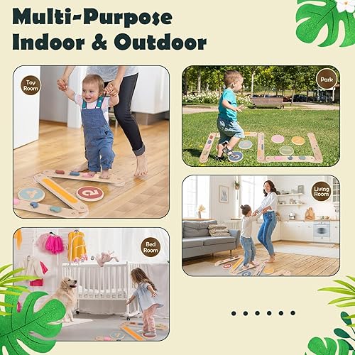 Miniatura 6 de Viga de equilibrio de madera para niños, 6 piezas Waldorf y Montessori tabla de equilibrio, juguete de habilidad motora para niños de 3 a 5 años,