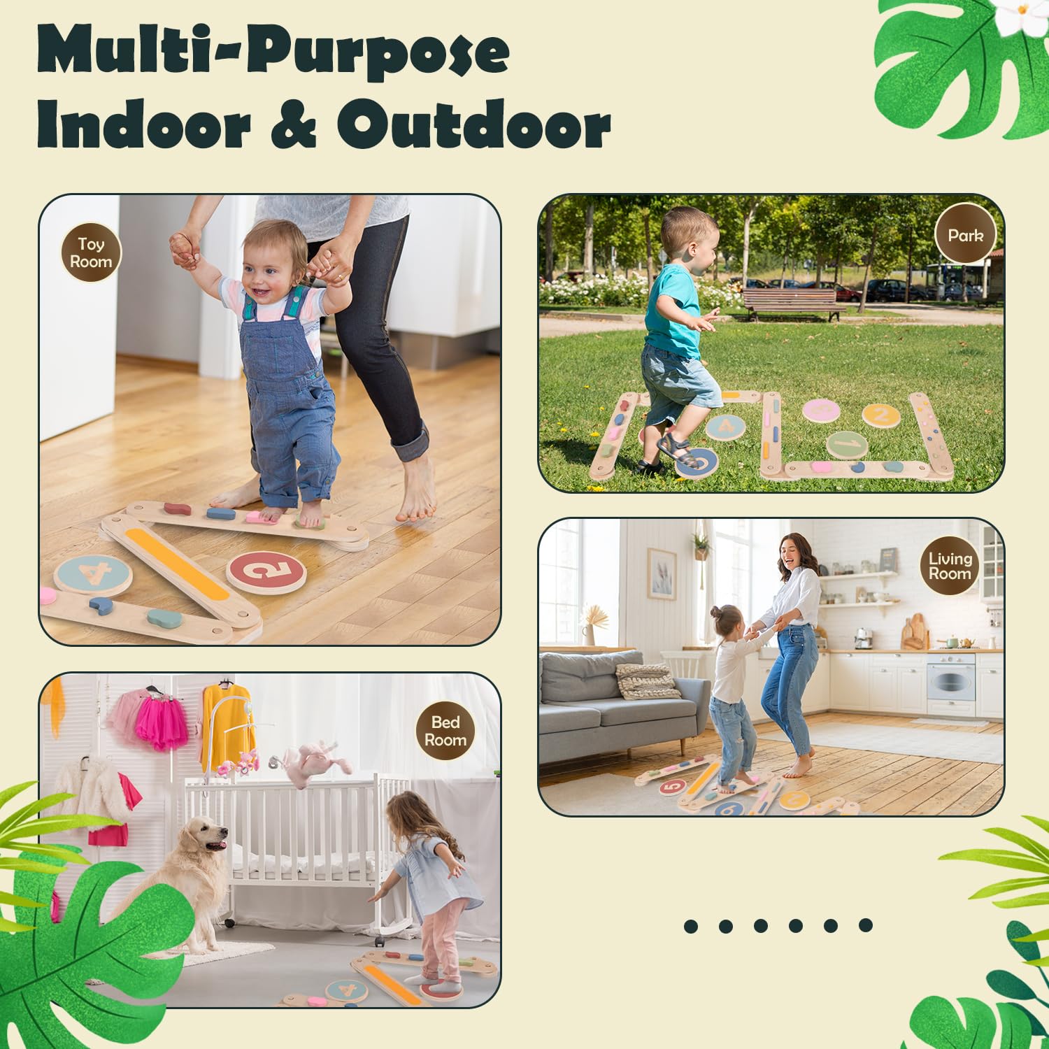 Viga De Equilibrio De Madera Con Piedras De Colores | Juguete Montessori De 6 Vigas Y 8 Conectores | Agilidad Y Coordinación