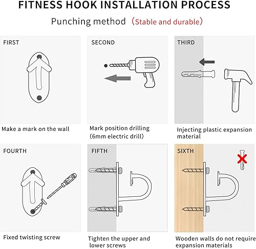 Miniatura 6 de TUOSHUNGE Anclajes de pared de banda de resistencia, ganchos de montaje en pared para entrenamiento, estación de ejercicio de gancho montado en el