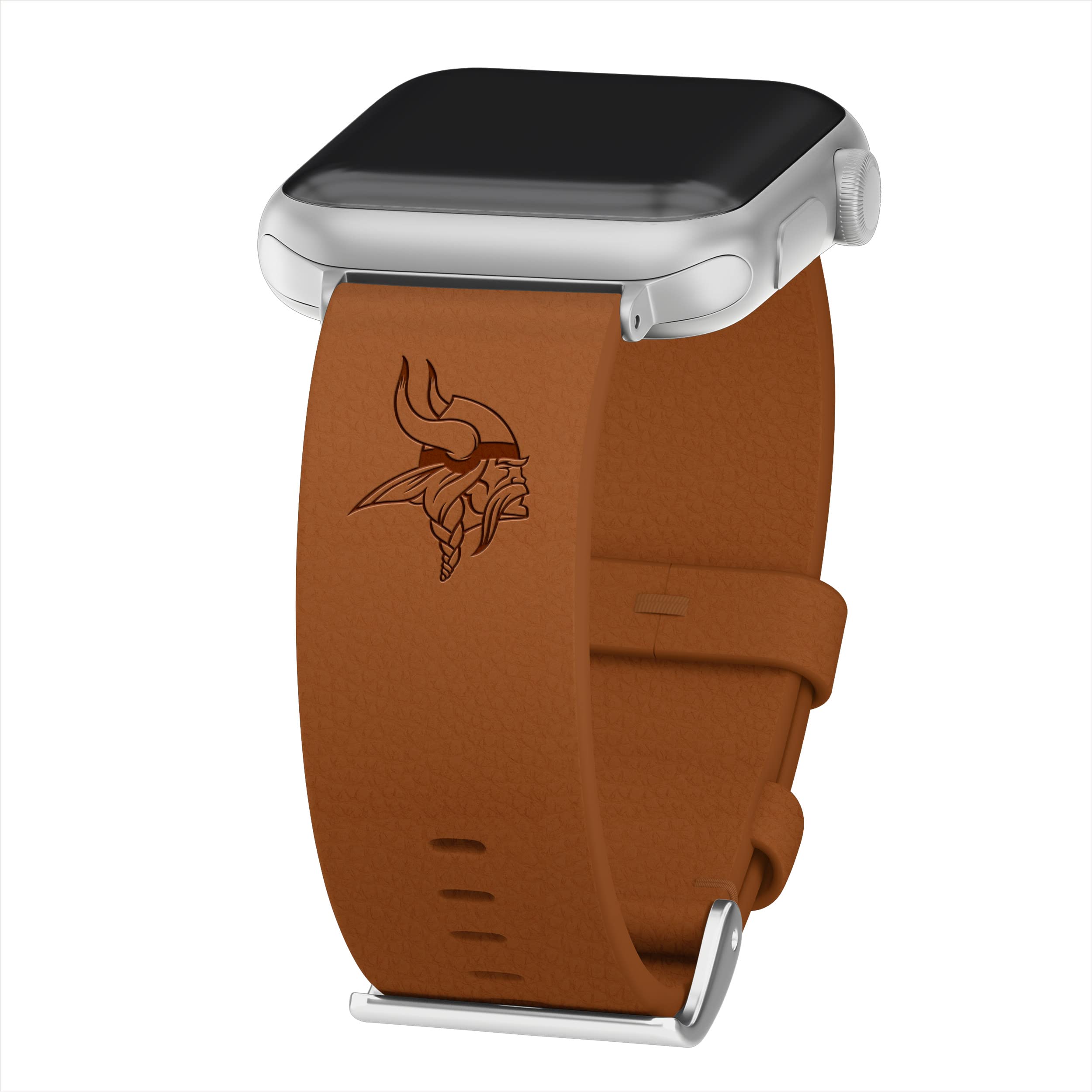 Game Time Minnesota Vikings Premium Leather Watch Band Compatible with Apple Watch (42/44/45mm Short Tan)