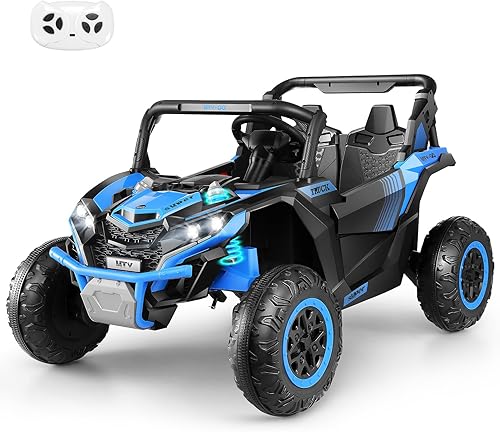 Vista 10 de Hikole Juguetes de Montar de 24V para Niños y Niñas, UTV para Niños de 2 Asientos con Control Remoto para Padres, Funciona con Motores de Batería