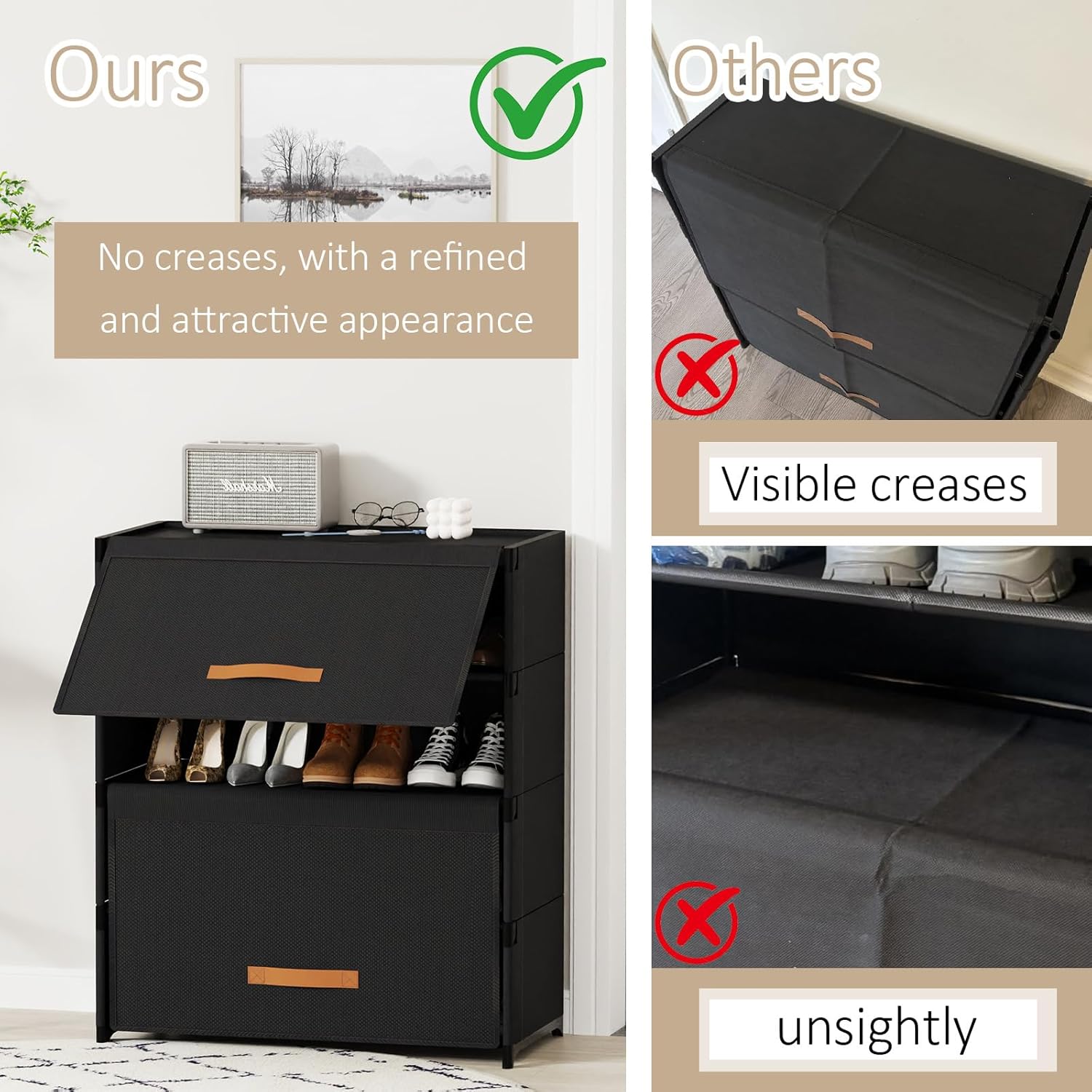 Upgraded Shoe Rack with Covers,5 Tier Shoe Storage Cabinet with Door, 20-Pair Plastic Shoe Organizer with Dustproof Cover for Closet,Bedroom,Hallway, Entryway, Black