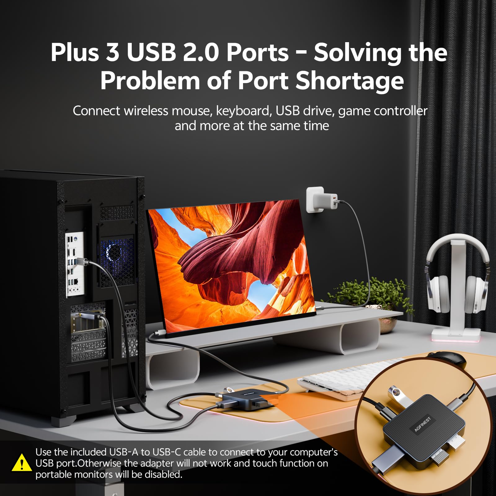 Adattatore da DisplayPort a USB C per occhiali AR, 4K120Hz 2K240Hz HDR 3x USB 2.0 Hub sorgente unidirezionale DP1.4 a USB C per PC GPU a XREAL, VITURE, Rayneo, Rokid, monitor portatile (cavo di