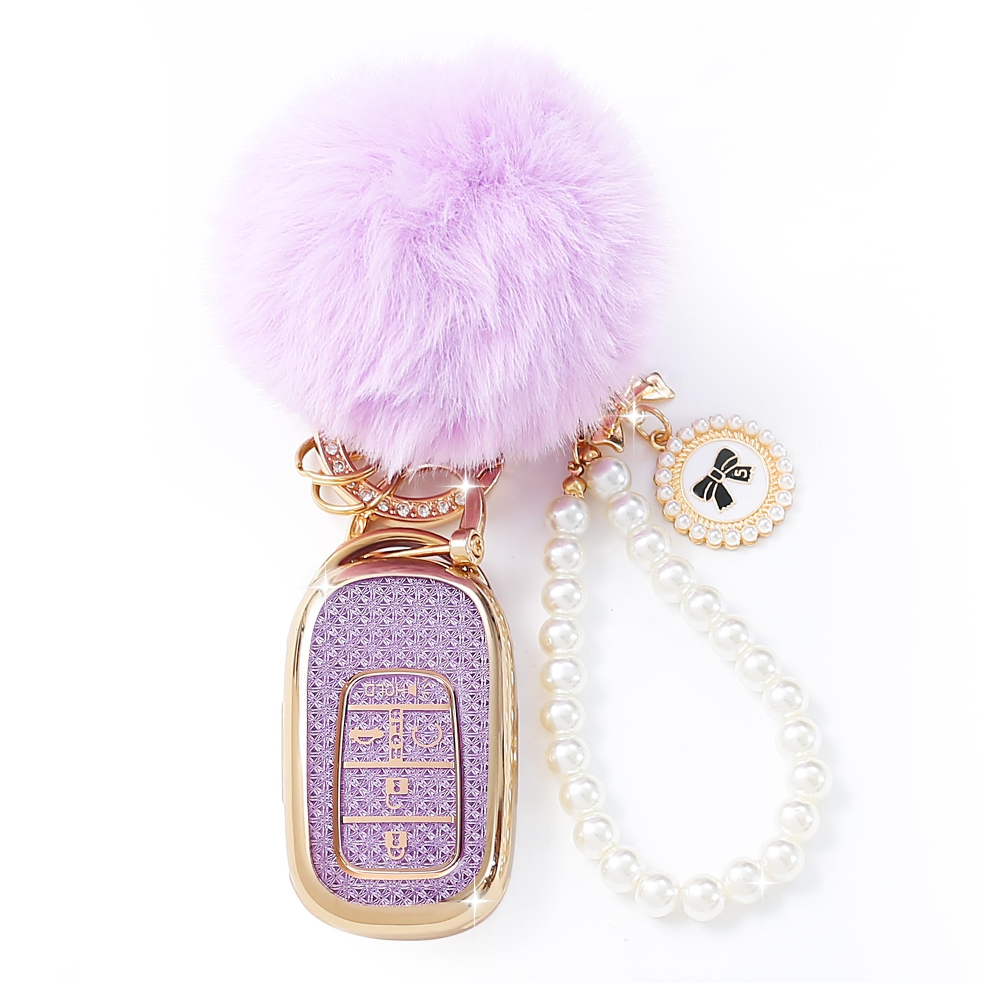 YILINXI Key Fob Cover with Pom Pom Keychain, Car Key Shell Accessories Compatible with Honda 2023 2024 Accord Civic HRV CRV Pilot Remote Smart Key for