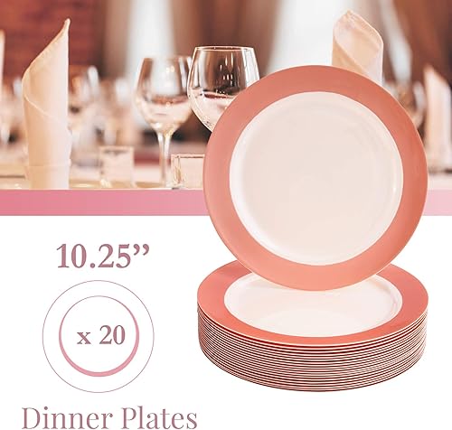 Miniatura 6 de Platos de plástico para baby showers, platos desechables resistentes, aspecto elegante de porcelana fina, colección pastel, rubor (20 unidades,