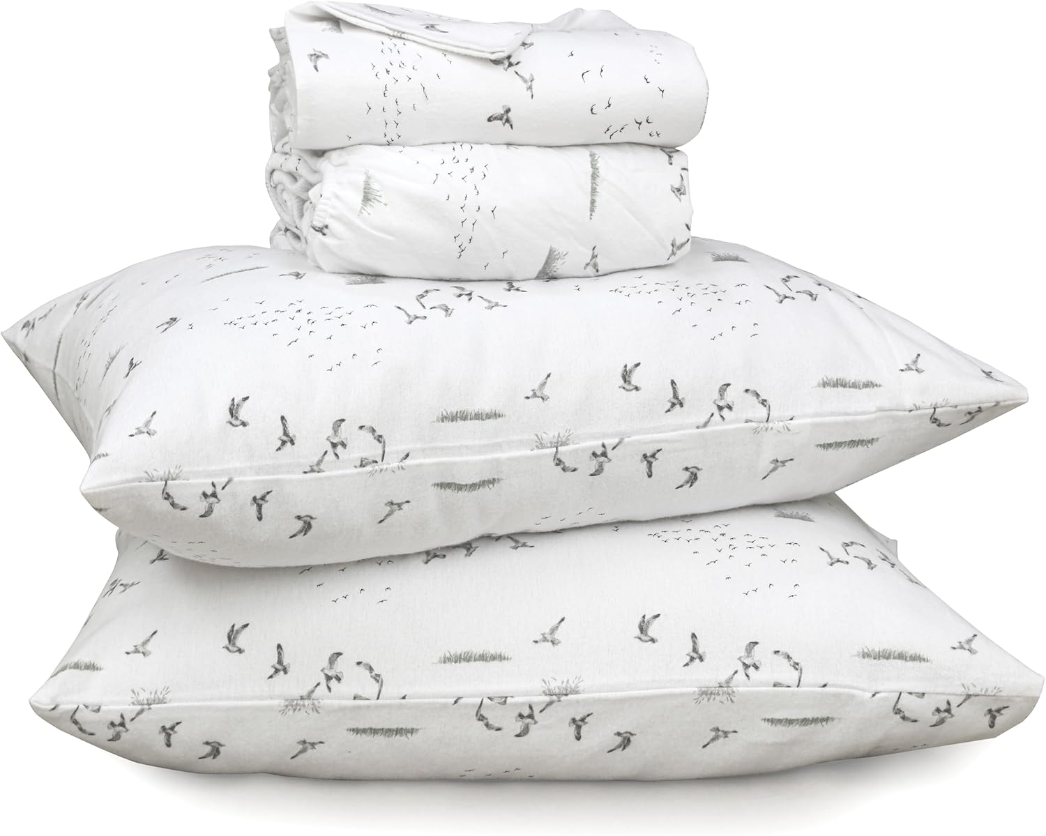 RUVANTI Flannel Sheets Queen Size - 100% Cotton Double Brushed Bed Sheets, Deep Pockets 16 Inches Queen Sheet Set, All Seasons Breathable & Extra Soft - Warm & Cozy, 4 Piece, Sky Ballet