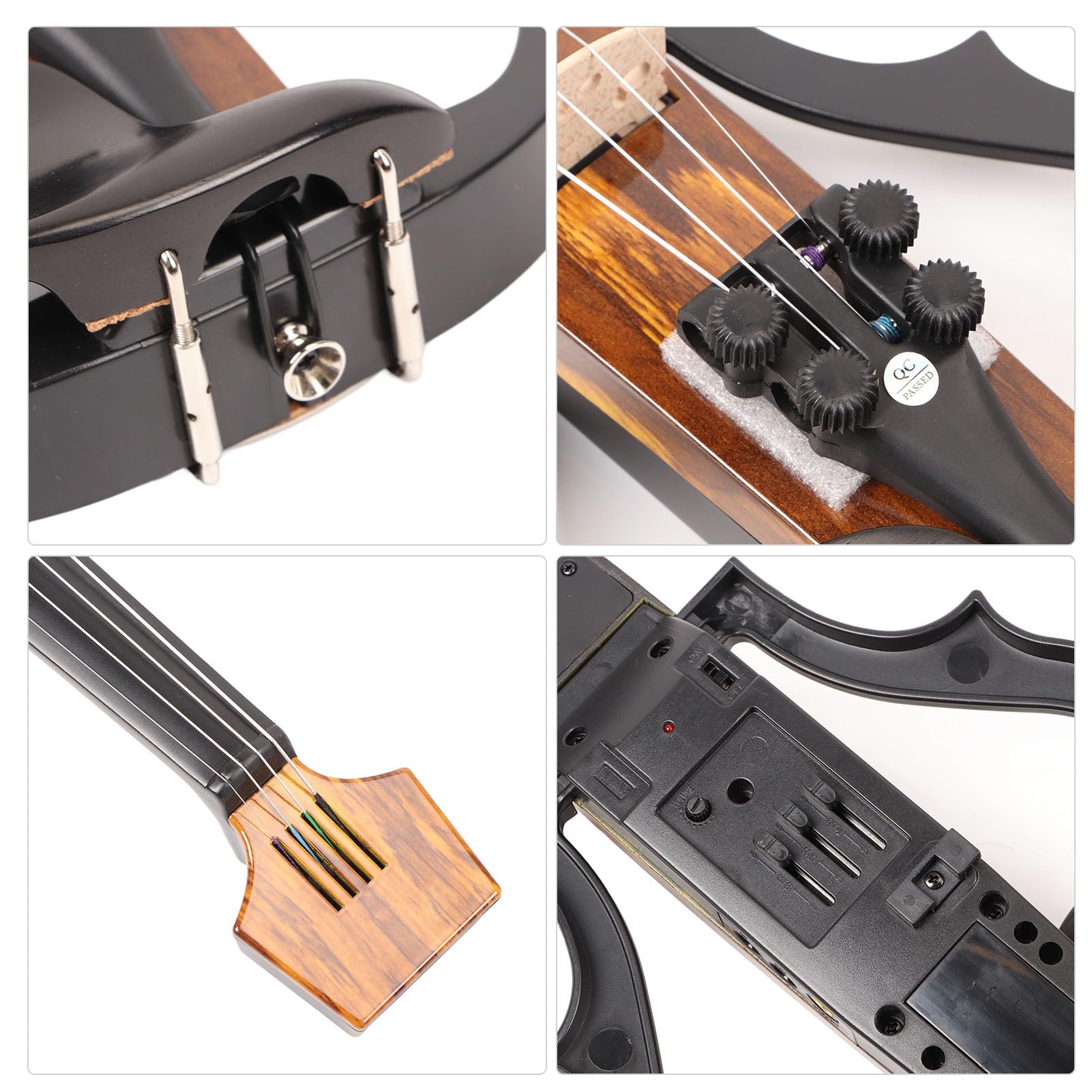 Violino Elettrico, Violino Silenzioso Full Size 4/4, Pickup Incorporato Suono Regolabile in Fibra di Carbonio, Elettrico Muto con Cuffie per Spalla per Principianti Adulti