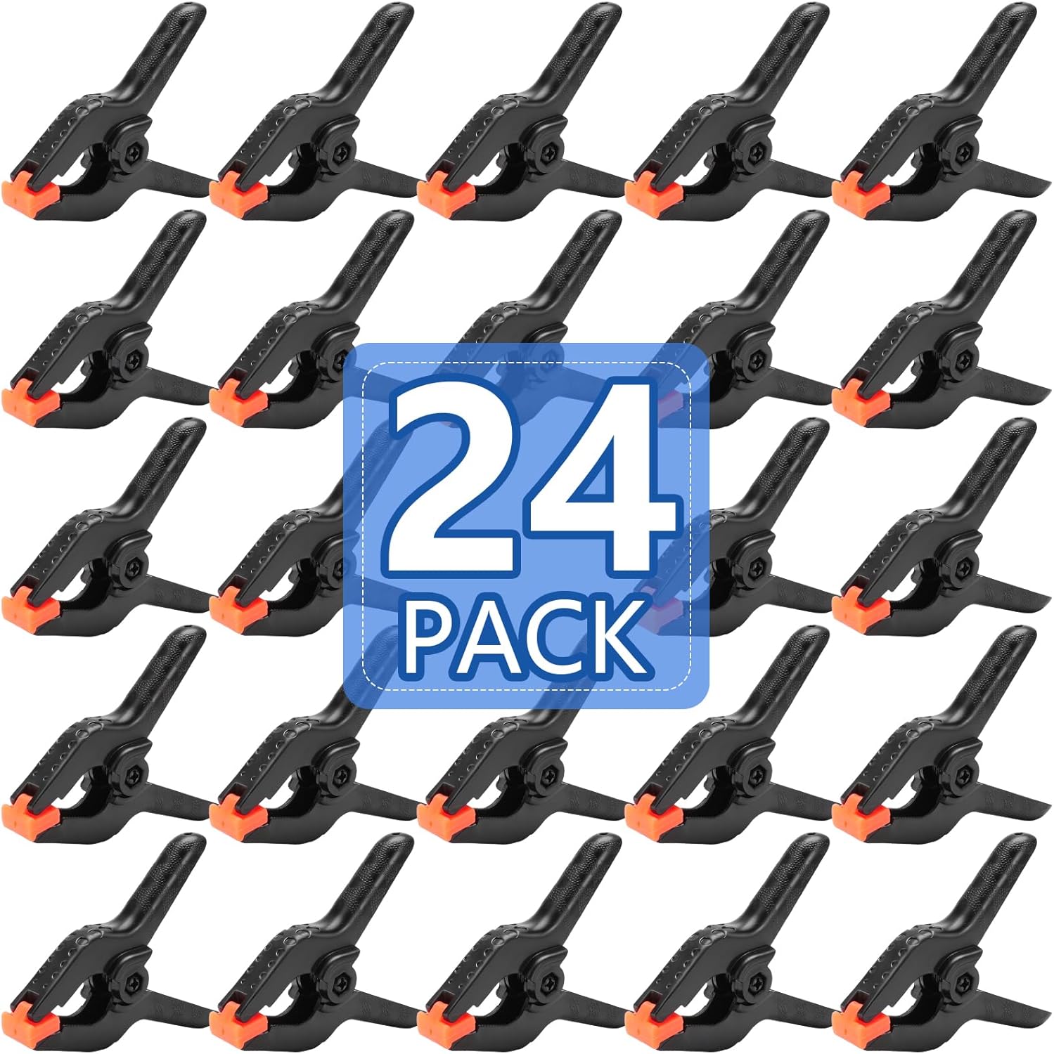 NUITPY 24 Pack 3.5 Inch Heavy Duty Plastic Spring Clamps - Black Clips for Crafts, Backdrop Stands, Woodworking & Photography