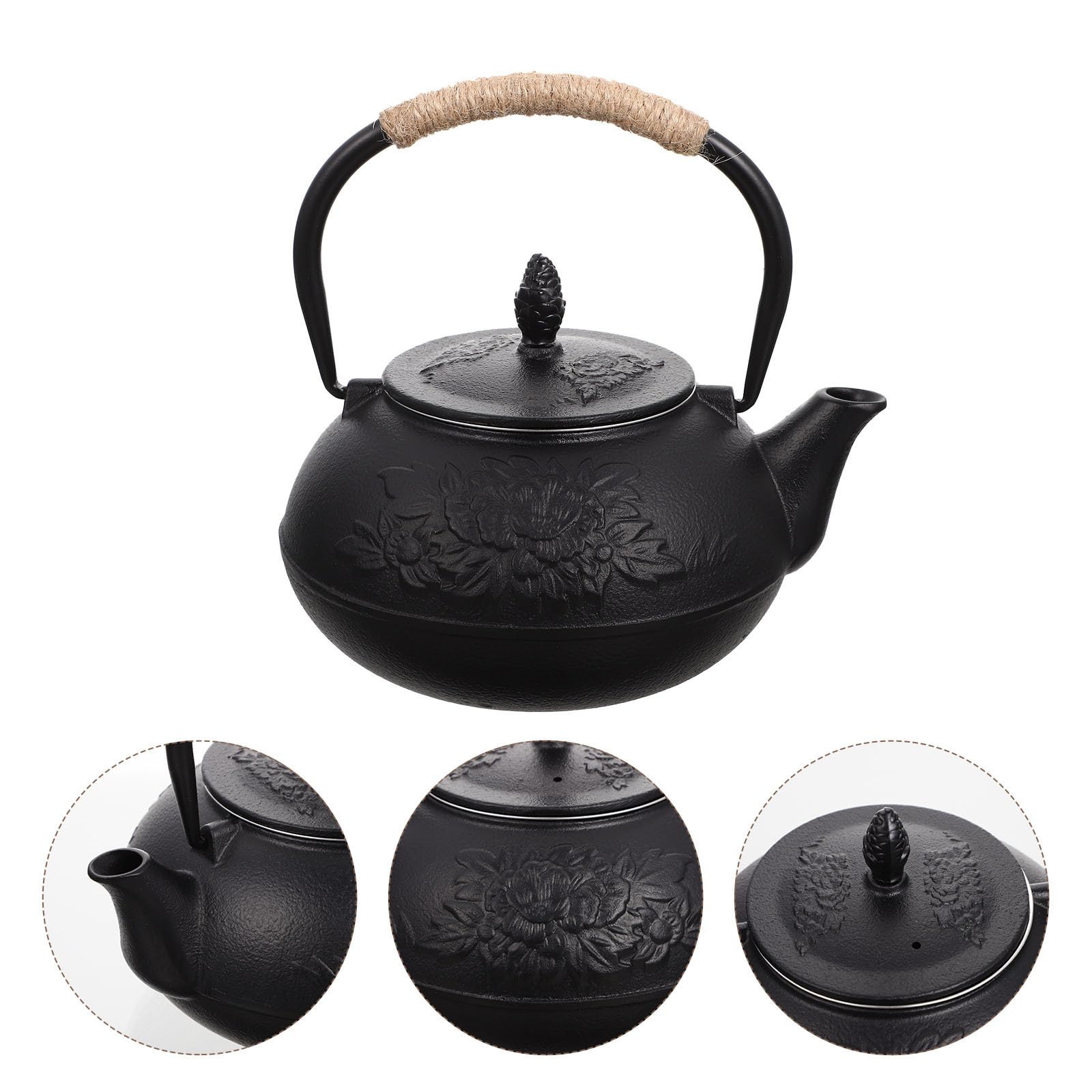 Tetera de Hierro Fundido 0, 9 L Negra Tapa para Estufa | Calentado Doméstico, 900ml de Capacidad, Diseño Cuidado y Acabado Preciso