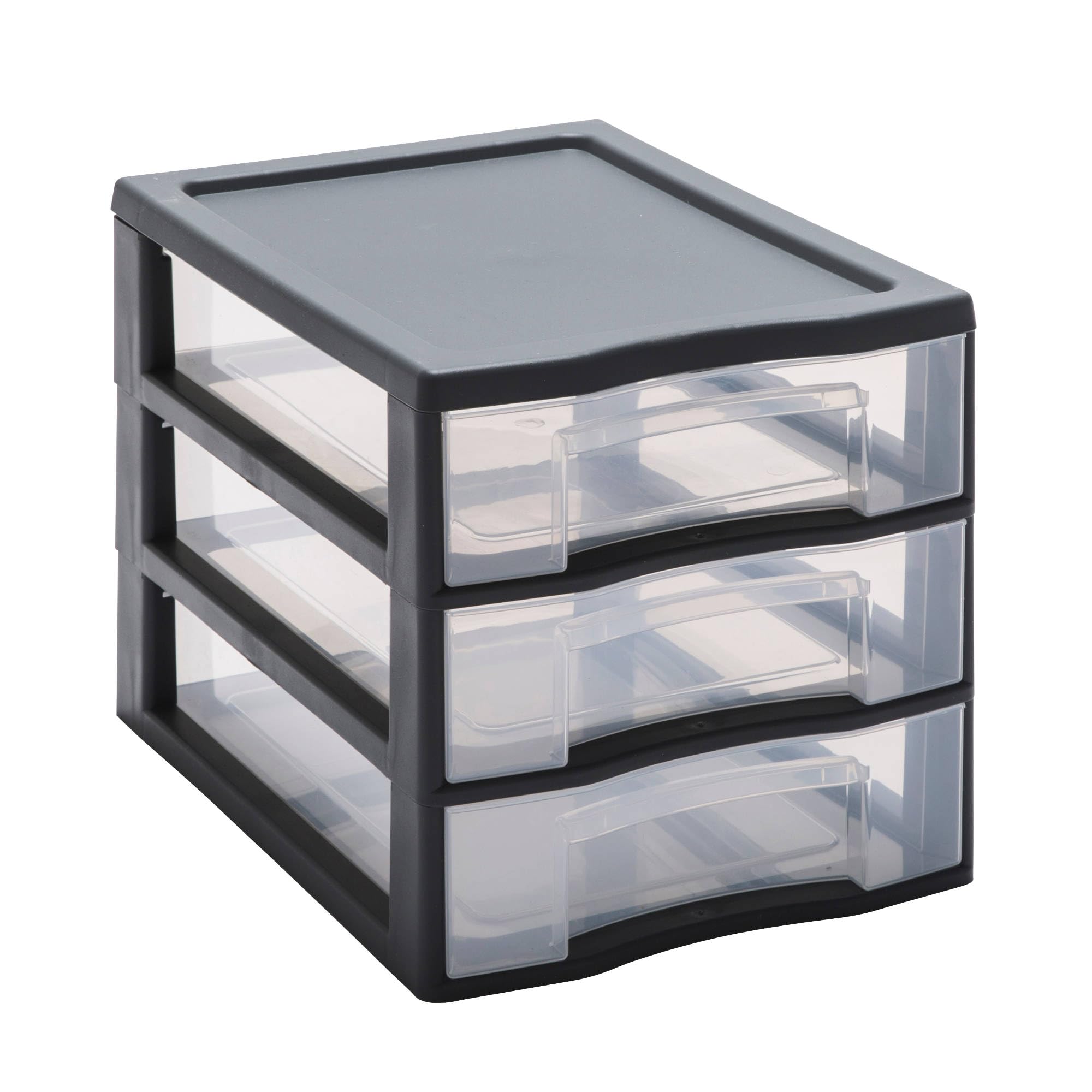 SundisTag Tower Black Plastic Drawer Box 3 Clear Drawers for A4 Paper Height 25.5cm Stackable Ideal for Desk, Teaching, Documents, Accessories