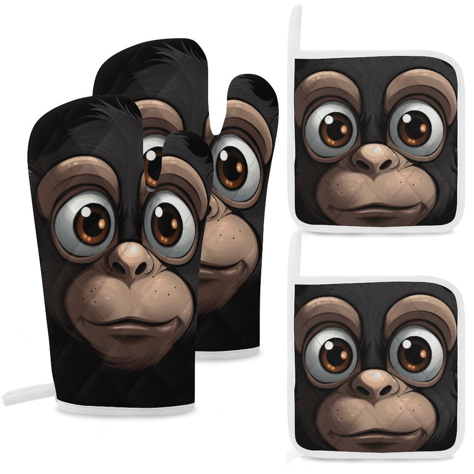 Maniques de cuisine résistant à la chaleur lot de 4 gants motif singe