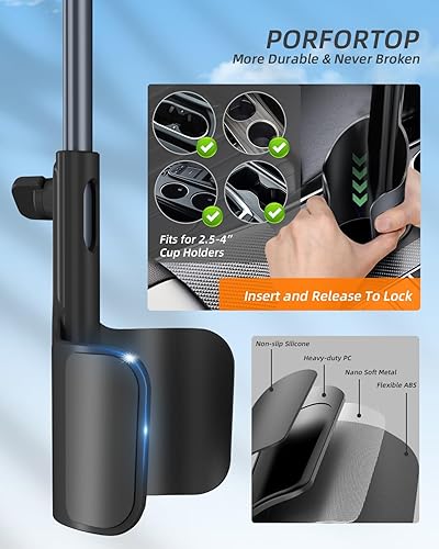 Miniatura 5 de 3 in 1 Tablet Holder for Car Bottle, 360Rotatable & Aluminum Telescopic Arm Sturdy Rod Cup Holder Tablet Mount for iPad Pro 12.91110.59.7AirMini