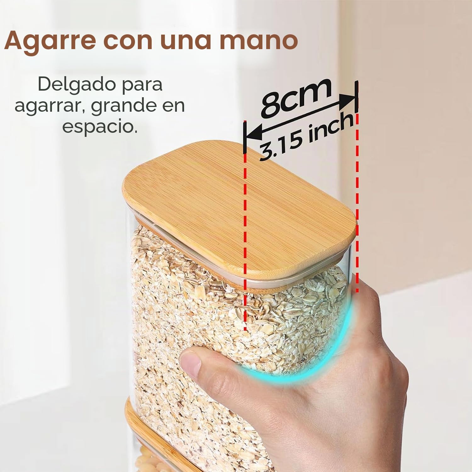 ComSaf Recipientes rectangulares de vidrio de 2 cuartos de galón con tapas, tarros de vidrio con tapas de bambú, tarro transparente para alimentos, juego de 3 recipientes cuadrados, organizadores de
