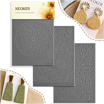 Keoker Boho Texture Sheets Set, Works with Boho Polymer Clay Cutter, The Same Effect as Polymer Clay Texture Roller, 1-3