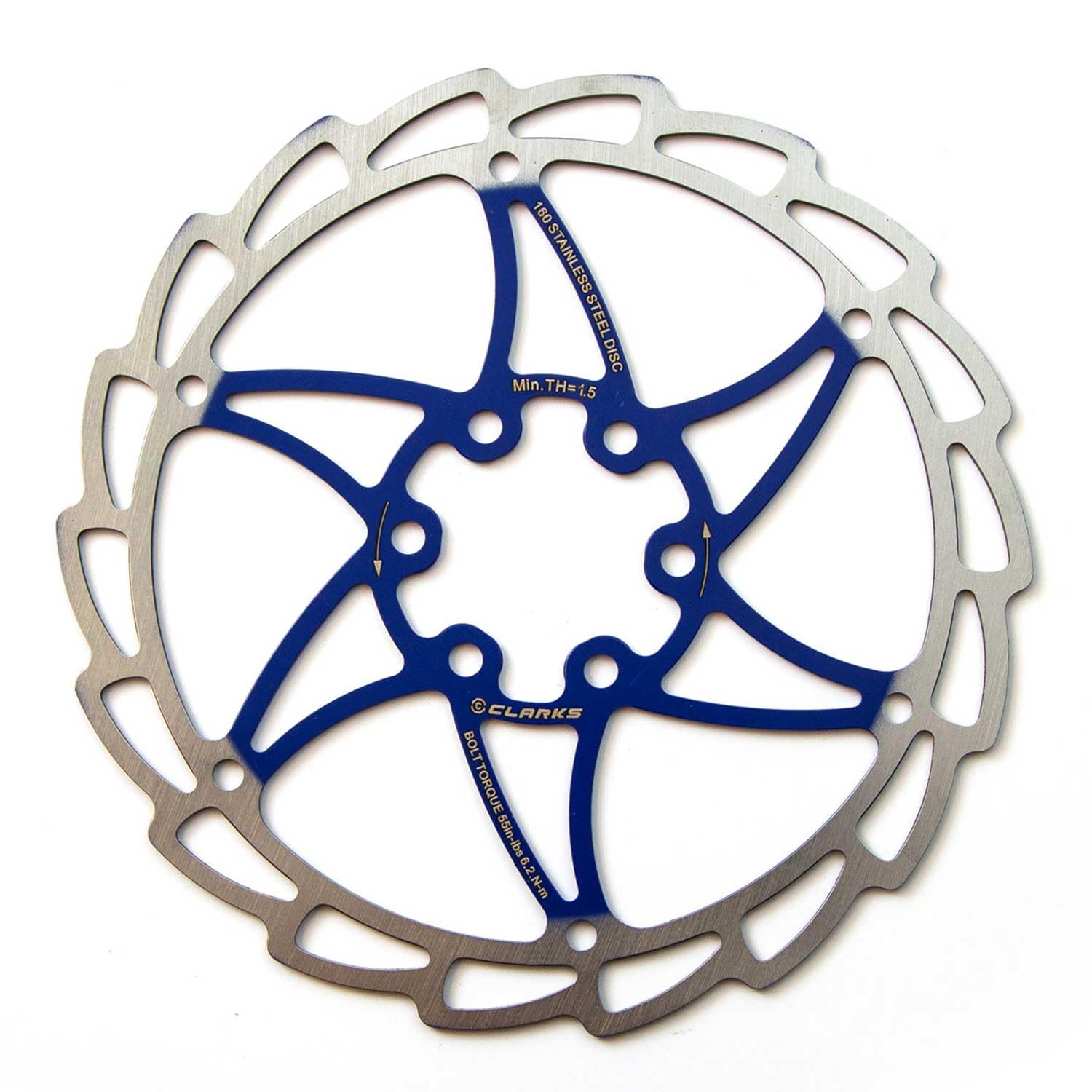 Clarks Cycle Systems CD-06 Single Piece 6-Bolt Steel Disc Brake Rotor, Blue, 180mm