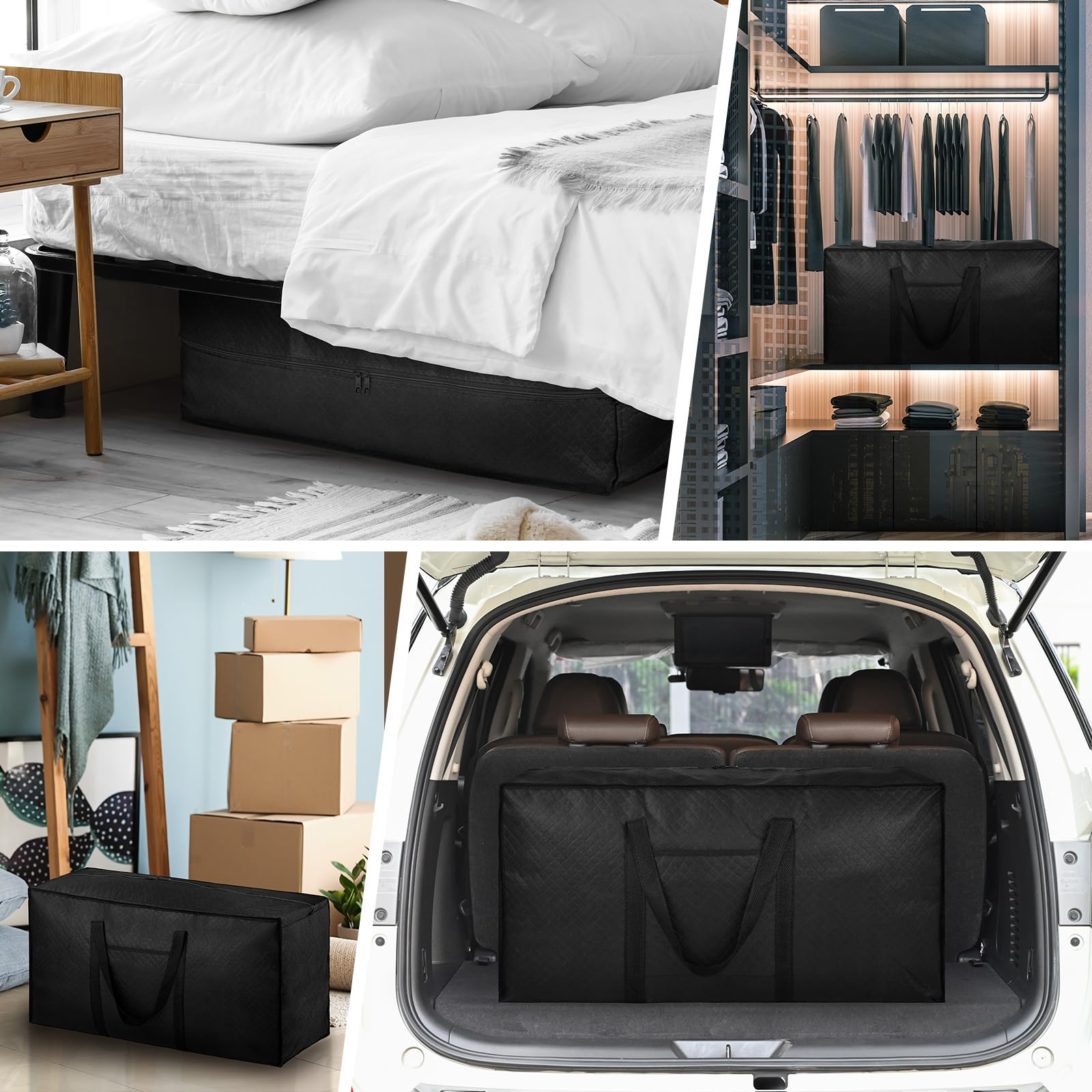 iespell Lot de 6 grandes boîtes de déménagement de 120 l avec couvercle, sacs de rangement, robustes avec fermetures éclair et poignées pour déménagement, vêtements, couettes, sous le lit, voyage