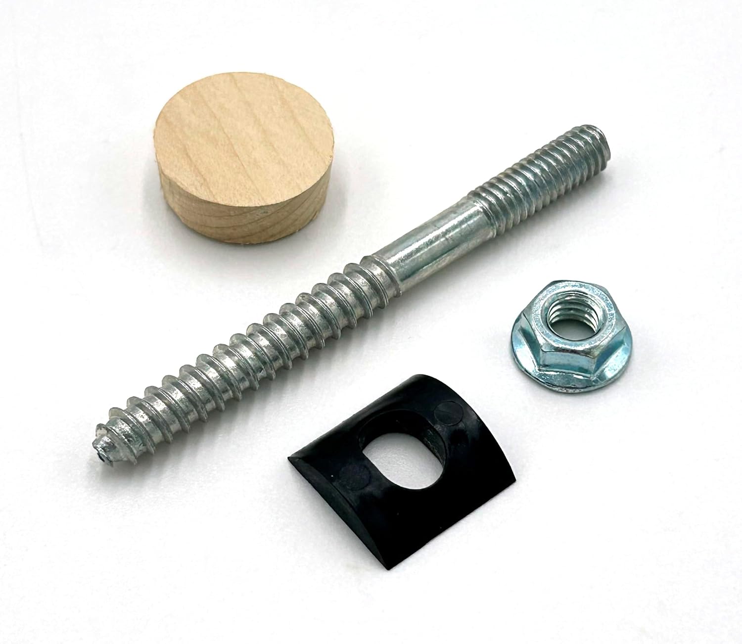 Stair Handrail Bolt Kit - Includes Rail Bolts (3 1/2" x 5/16"), Shoulder Nuts, Plastic Curved Washers, and 1" Tapered Hardwood Plugs, Handrail Fitting Hardware (White Oak, Set of 5)