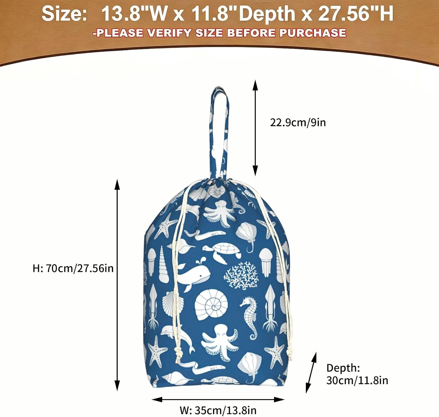 Oxford Underwater Marine Life Print Large-capacity drawstring laundry bag with Handles for Dorm,Hotel