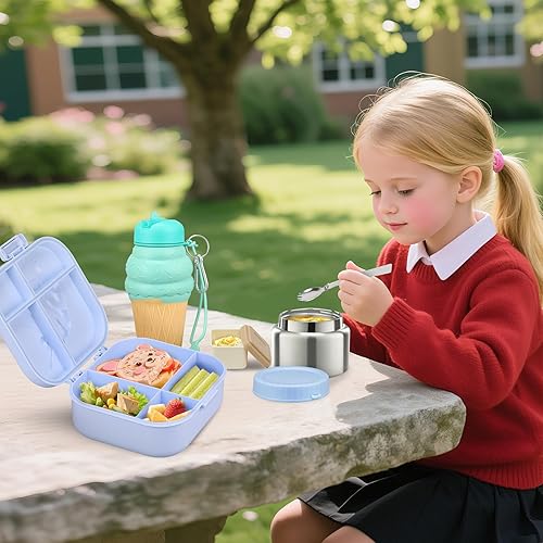 Miniatura 8 de Juego de Loncheras para Niños - Frasco de Alimentos Aislado de 12 oz, Bolsa Térmica, Envases de Comida para Almuerzo a Prueba de Fugas, Cubiertos