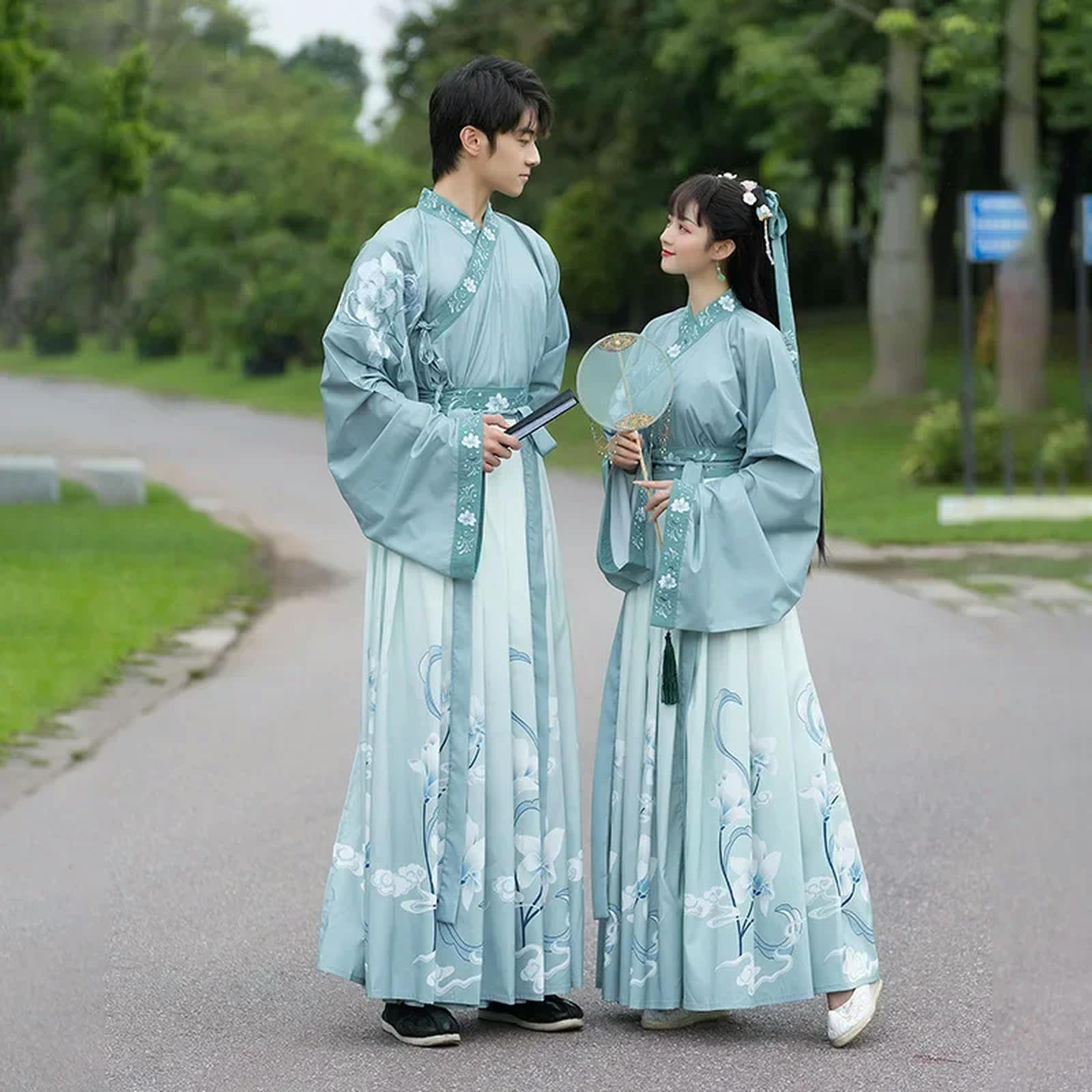 Dynasty - Vestido de pareja con bordado azul degradado para adultos, disfraz de carnaval para hombres y mujeres, talla grande