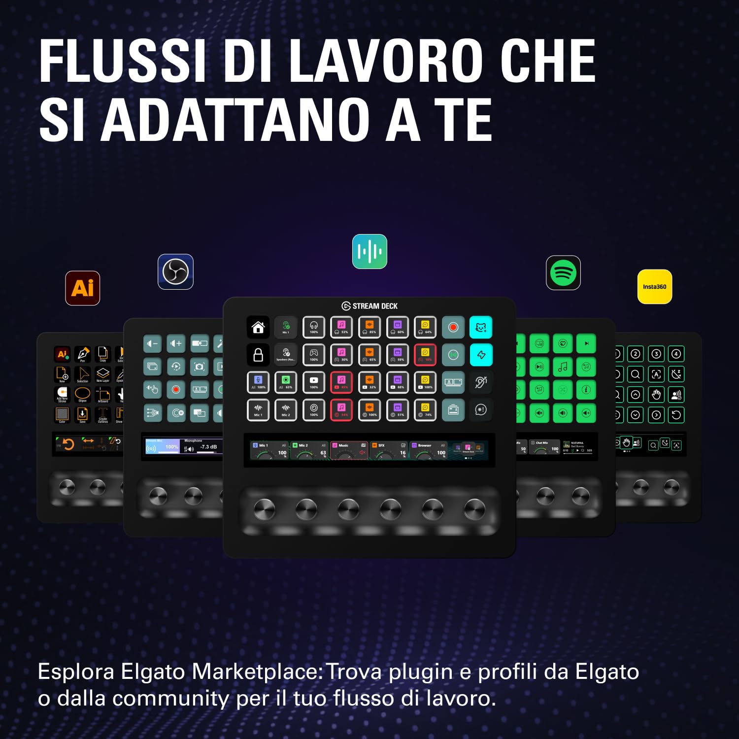 Elgato Stream Deck + XL: pannello di controllo personalizzabile con tasti macro, manopole multifunzione e touch strip per sistemi e produzioni professionali. USB-C per PC e Mac