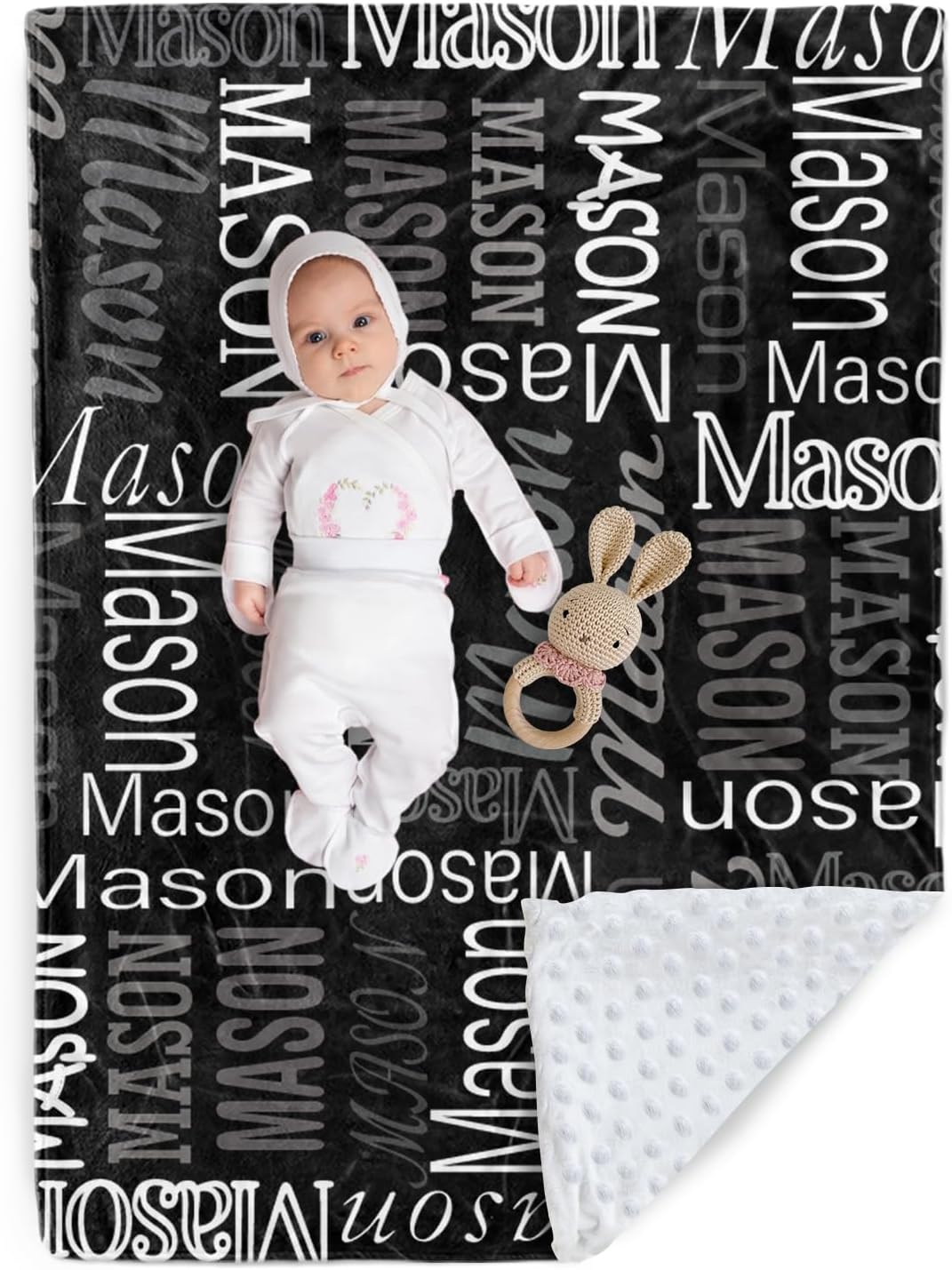 Custom Baby Blanket - Personalized Names Design - Soft Plush Blanket with Double Layer Dotted Backing for Boys Girls Color15(47x60 inches)
