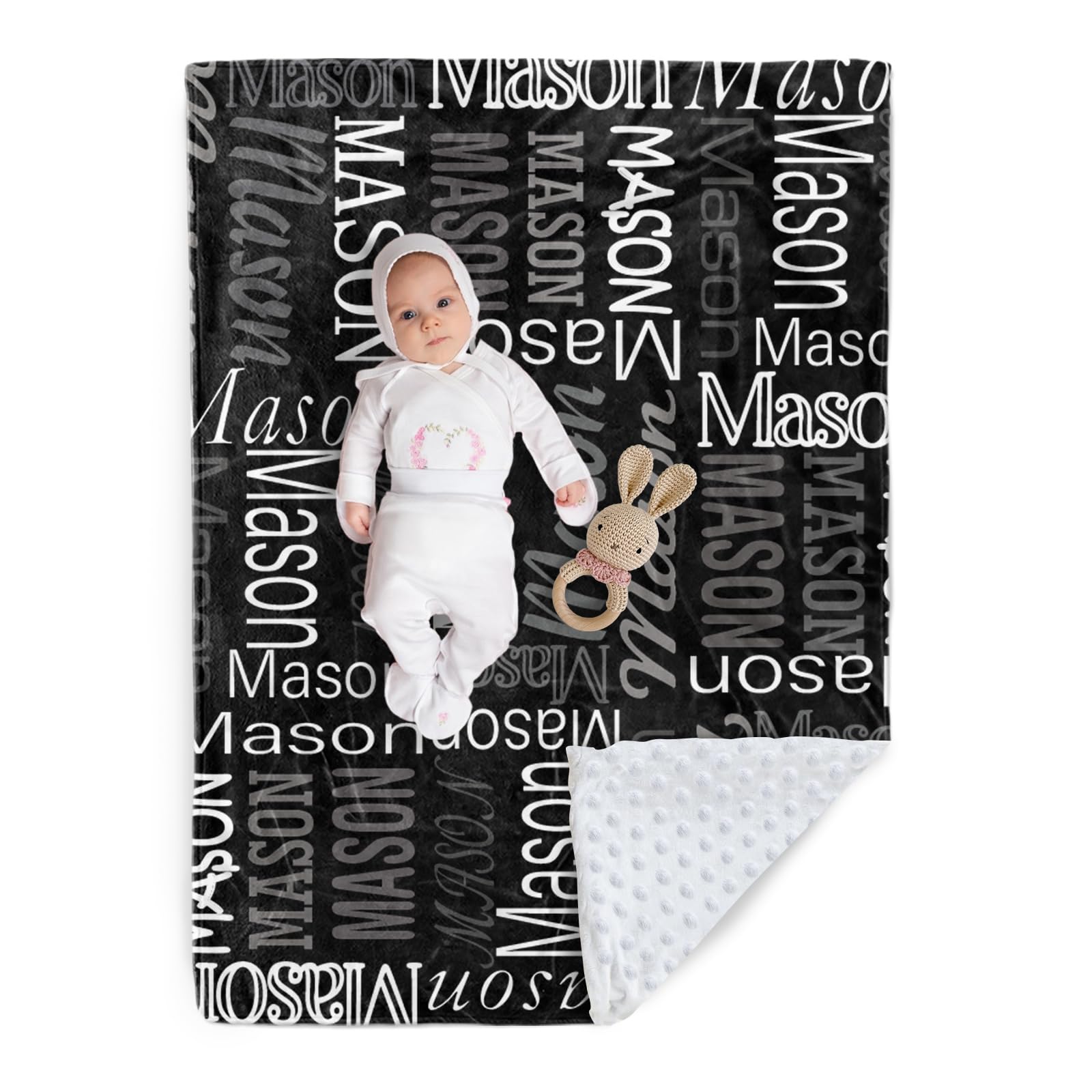 Custom Baby Blanket - Personalized Names Design - Soft Plush Blanket with Double Layer Dotted Backing for Boys Girls Color15(47x60 inches)